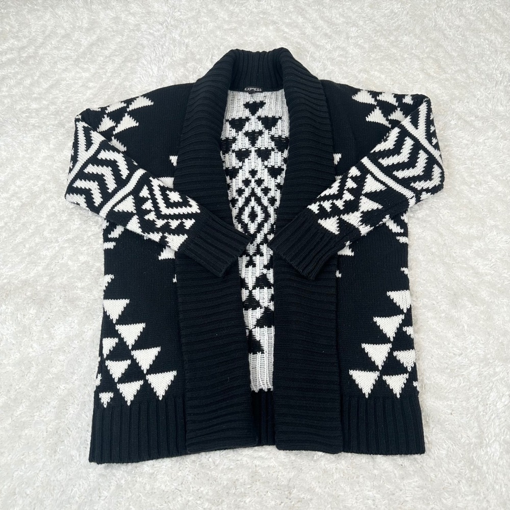Express Women's M Medium Merino Wool Acrylic Black Aztec Southwestern Cardigan